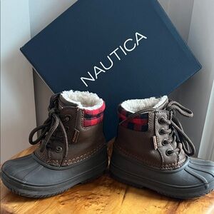 Nautica Brown Buffalo Plaid Kids Snow Boots